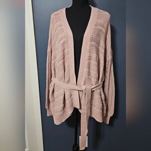 Wynn Collection Open Stitch Belted Cardigan Plus Size 2X